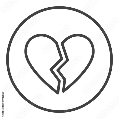 Circle with Broken Heart vector Romantic Disappointment outline icon