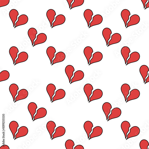 Red Broken Heart vector Loss colored design seamless pattern