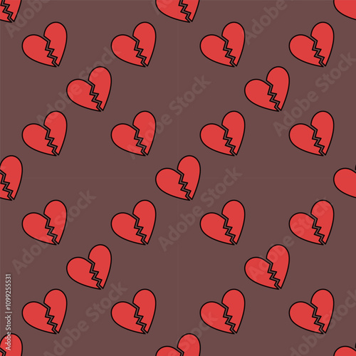 Red Heartbreak vector colored modern seamless pattern