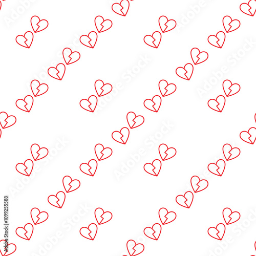 Two Broken Hearts vector Divorce or Heartbreak seamless pattern in line style