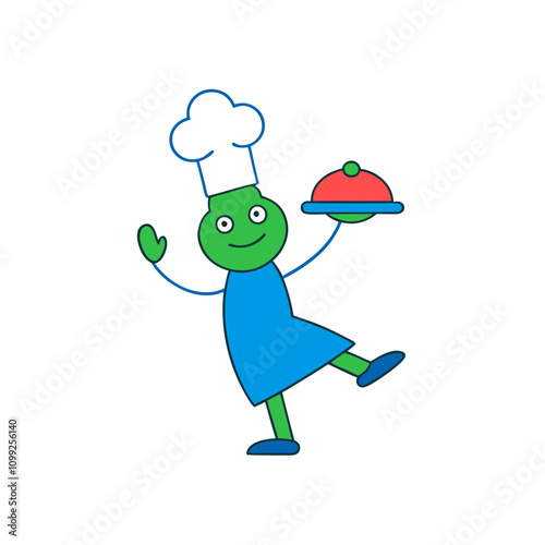 Playful Chef Flipping a Burger Vector Art.