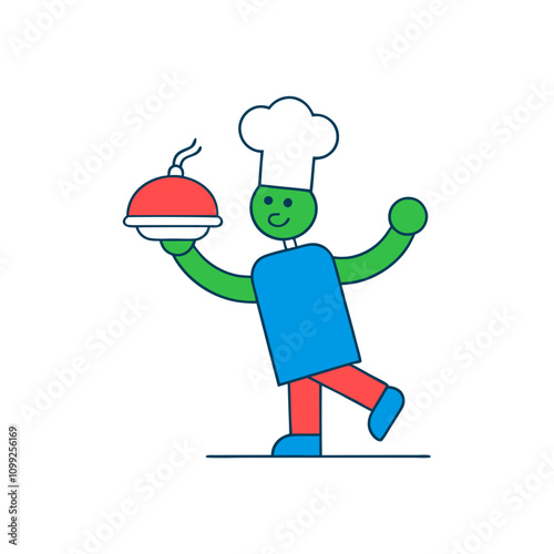 Playful Chef Flipping a Burger Vector Art.