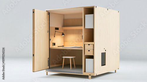 A studio apartment with multifunctional furniture to optimize limited space. photo