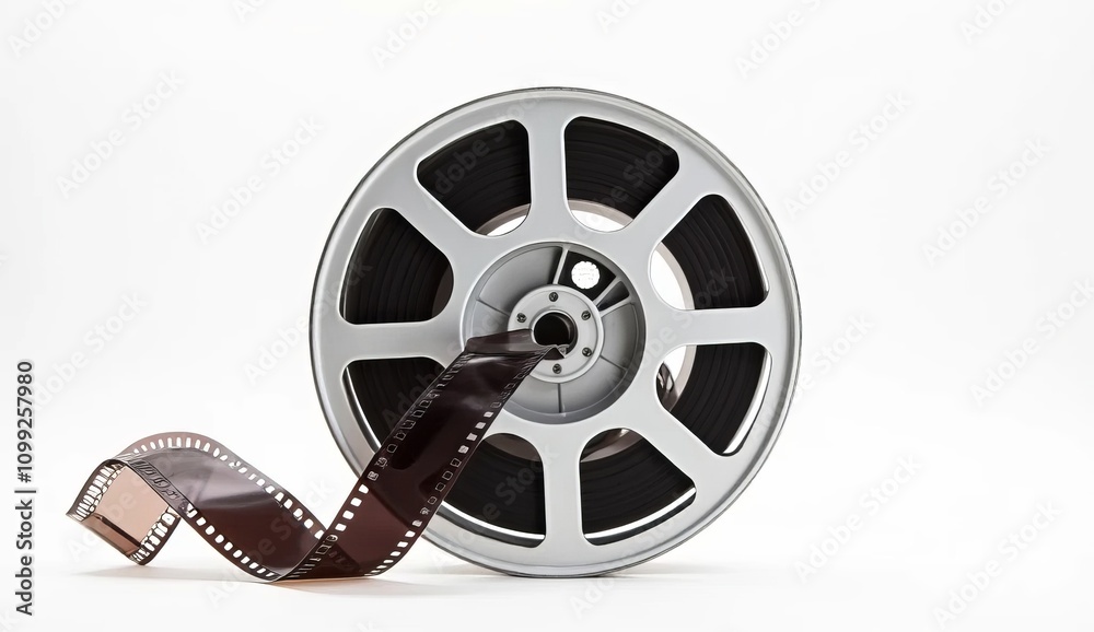 Obraz premium Film Reel and Strip Unrolling on White Background