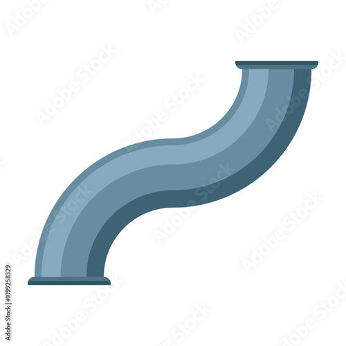 A curved industrial pipe, depicted in shades of blue, is shown in a simple vector illustration.  The pipe design showcases industrial strength.