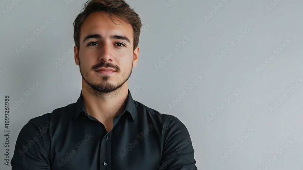 Obraz premium Confident Male Engineer Posing Against Light Background
