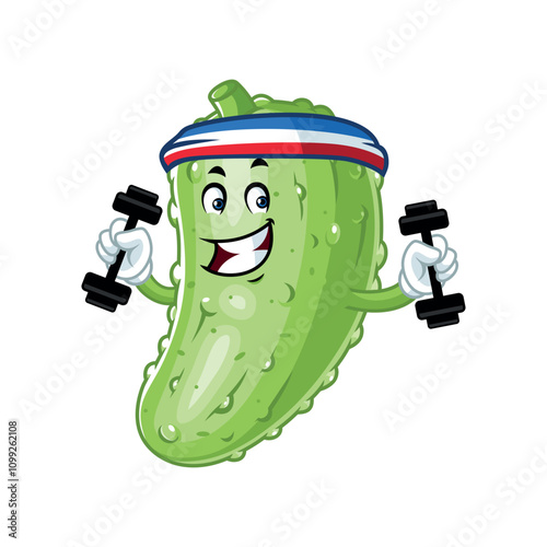 Pickle Cartoon Character Lifting Weights.