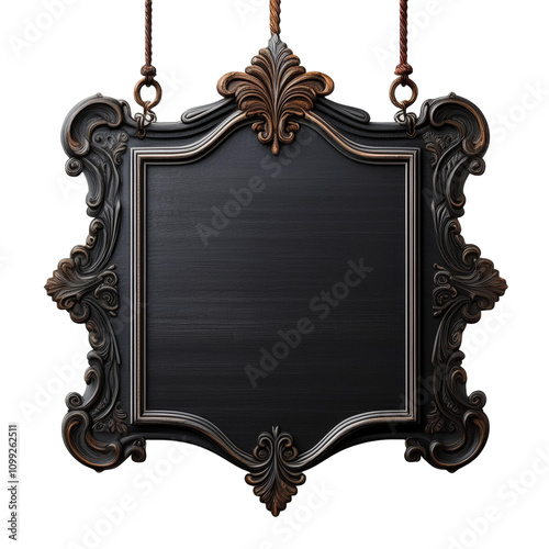 blank hanging black sign board  isolated on Transparent Background.