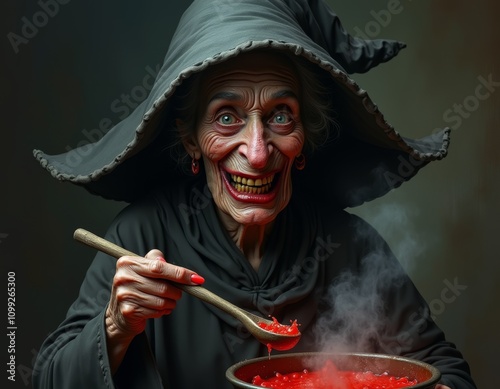 Old ugly witch making a pot...