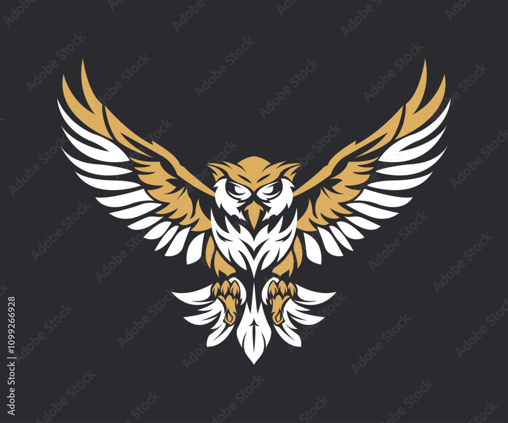 Obraz premium Flying Owl Vector Illustration. Emblem design