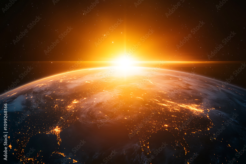 Obraz premium Earthrise: Sunburst over Planet Earth
