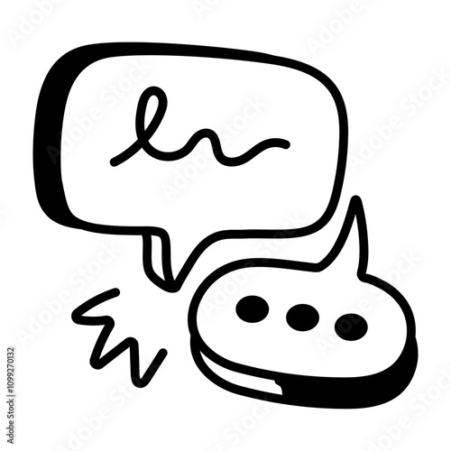 Hand drawn icon of two chat bubbles, representing communication

