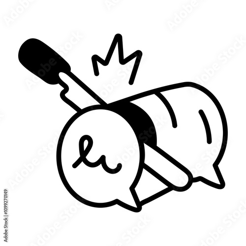 Sketchy icon of bubble cutting with a knife, showing concept of chat interruption
