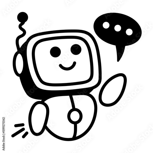 Robot chat icon designed in doodle style 

