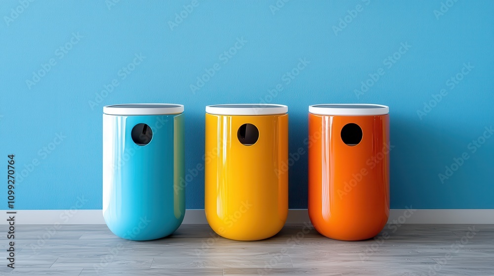 Obraz premium Colorful Modern Recycling Bins Home Decor Interior Design