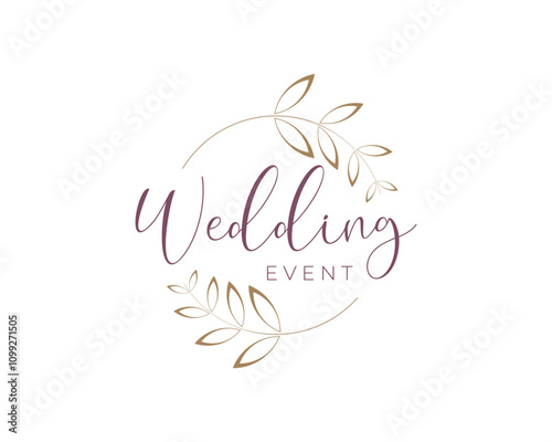 Wedding Planner Event Organizer Floral Frame Decoration Luxury Vector Logo Design Illustration