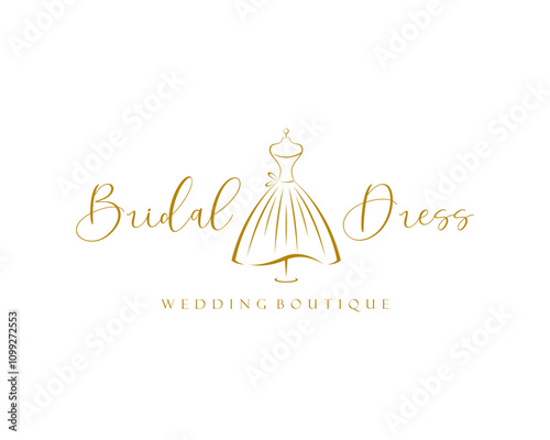 Bridal Dress Bride Gown Wife Fashion Boutique Luxury Wedding Event Vector Logo Design Illustration