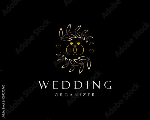 Ring Marriage Wedding Planner Event Organizer Floral Decoration Vector Logo Design Illustration