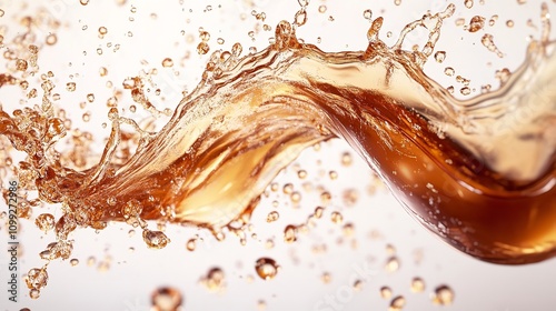 Refreshing cola with ice cubes, bubbles visible, close-up of carbonation