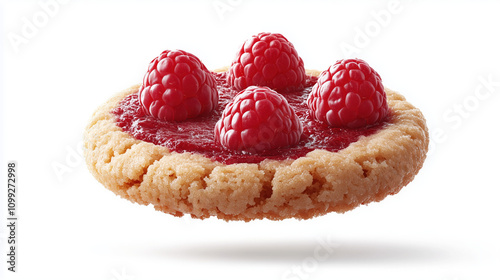 Delicious Raspberry Thumbprint Cookie Close-Up, Isolated on White, Perfect for Baking and Pastry Lovers photo