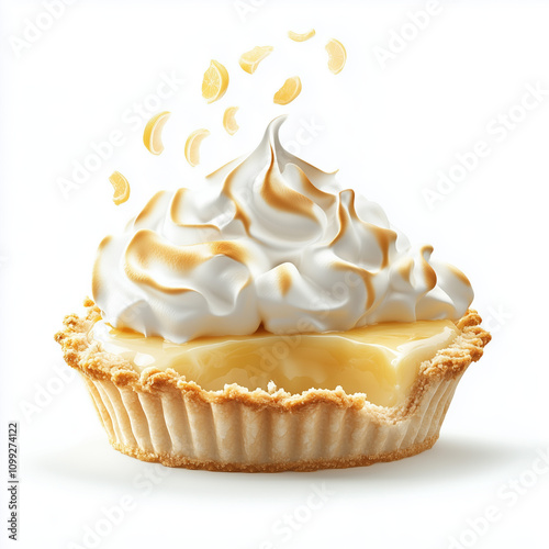 Classic Lemon Meringue Pie, Perfectly Toasted Topping and Zesty Lemon Filling, Isolated on White photo