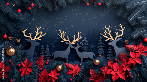Universal Merry Christmas and Happy Holiday greeting cards set with paper cut design, Santa, tree, star, snowman, mountains, and holiday landscape. Versatile modern vector template design.