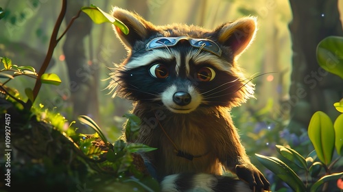 A charming little raccoon with a bandit mask in a forest setting photo