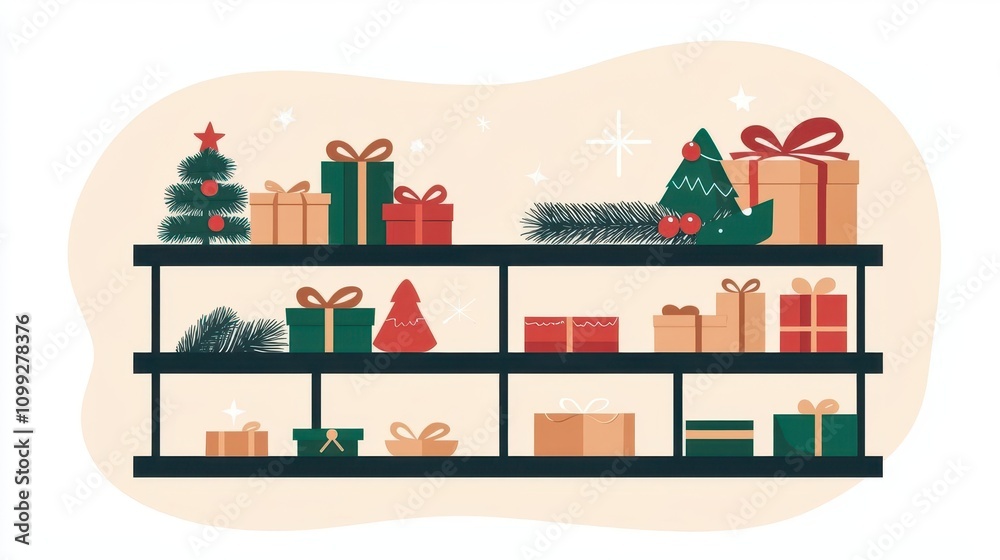 Obraz premium Christmas store shelves with exclusive sales on holiday gifts, decorations, and treats