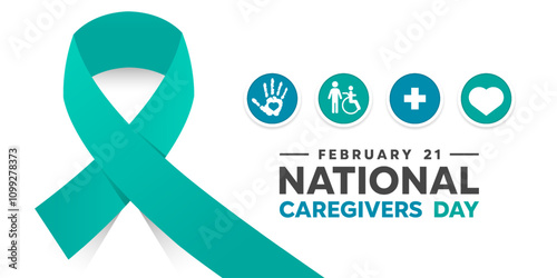 National Caregivers Day. Ribbon, hand, people and more. Great for cards, banners, posters, social media and more. White background.