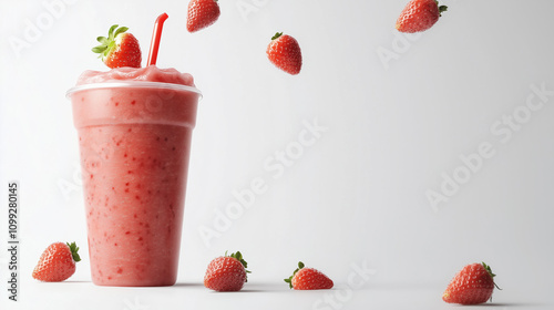 Refreshing Strawberry Smoothie, Isolated on White Background with Fresh Fruit for Healthy Lifestyle Drink photo