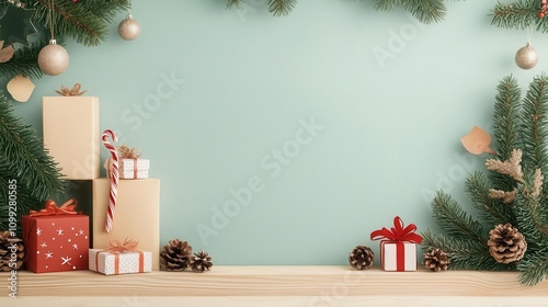 Christmas store shelves with exclusive sales on holiday gifts, decorations, and treats photo