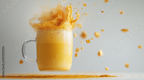 Creamy Turmeric Latte with a Vibrant Golden Hue, Isolated on Clean White Background for Nutrient-packed Drink photo