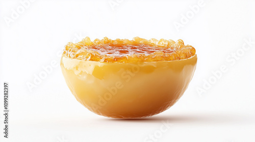 Classic Crème Brûlée with Perfectly Caramelized Sugar Crust Isolated on Clean White Background for Elegant Food Photography photo