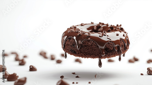 Irresistible Chocolate Lava Cake with Molten Center, Floating in the Air Against a Clean White Background for High-End Food Photography photo