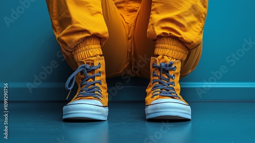 Bright Yellow Sportswear with Casual Sneakers photo