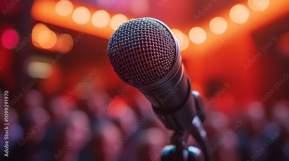 Obraz premium Microphone on stage for performance.