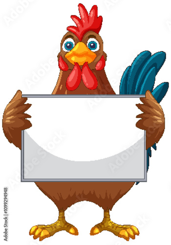 Cartoon Rooster Holding Blank Sign