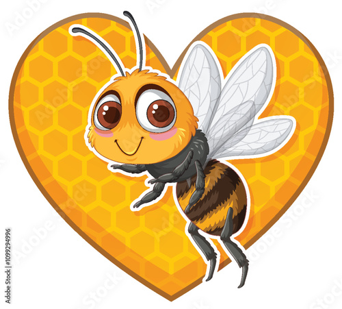 Cute Bee with Honeycomb Heart