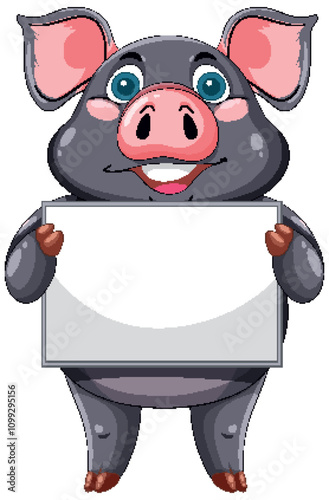 Cute Pig Holding Blank Sign