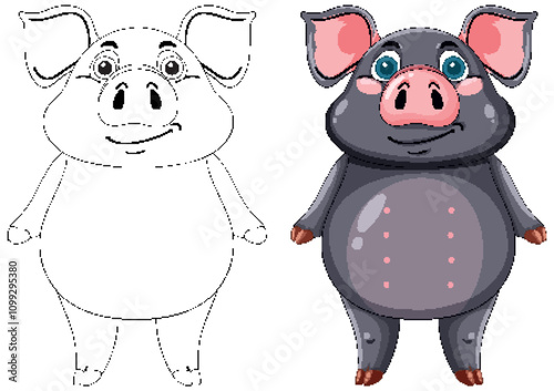 Cute Pig Illustration with Outline