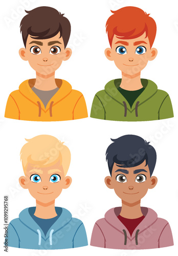 Diverse Boys in Colorful Hoodies