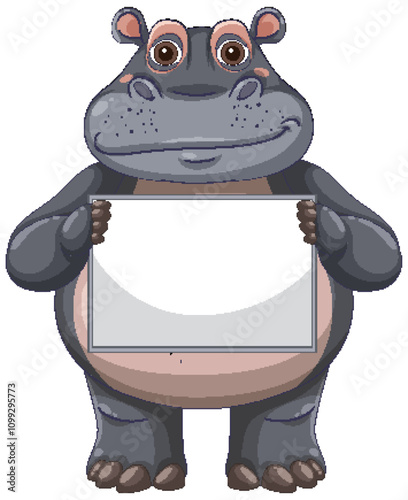 Hippo Holding a Blank Sign