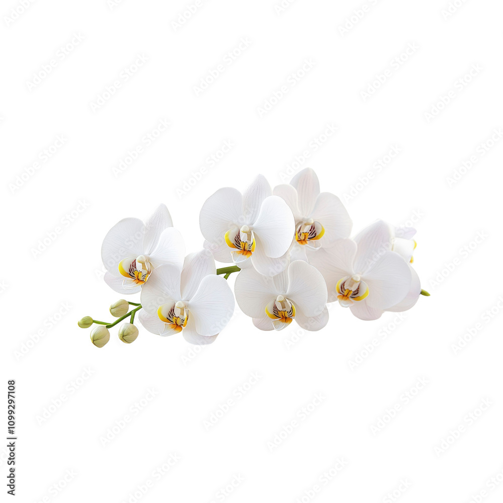 Obraz premium Elegant White Phalaenopsis Orchid Branch Isolated on White Background