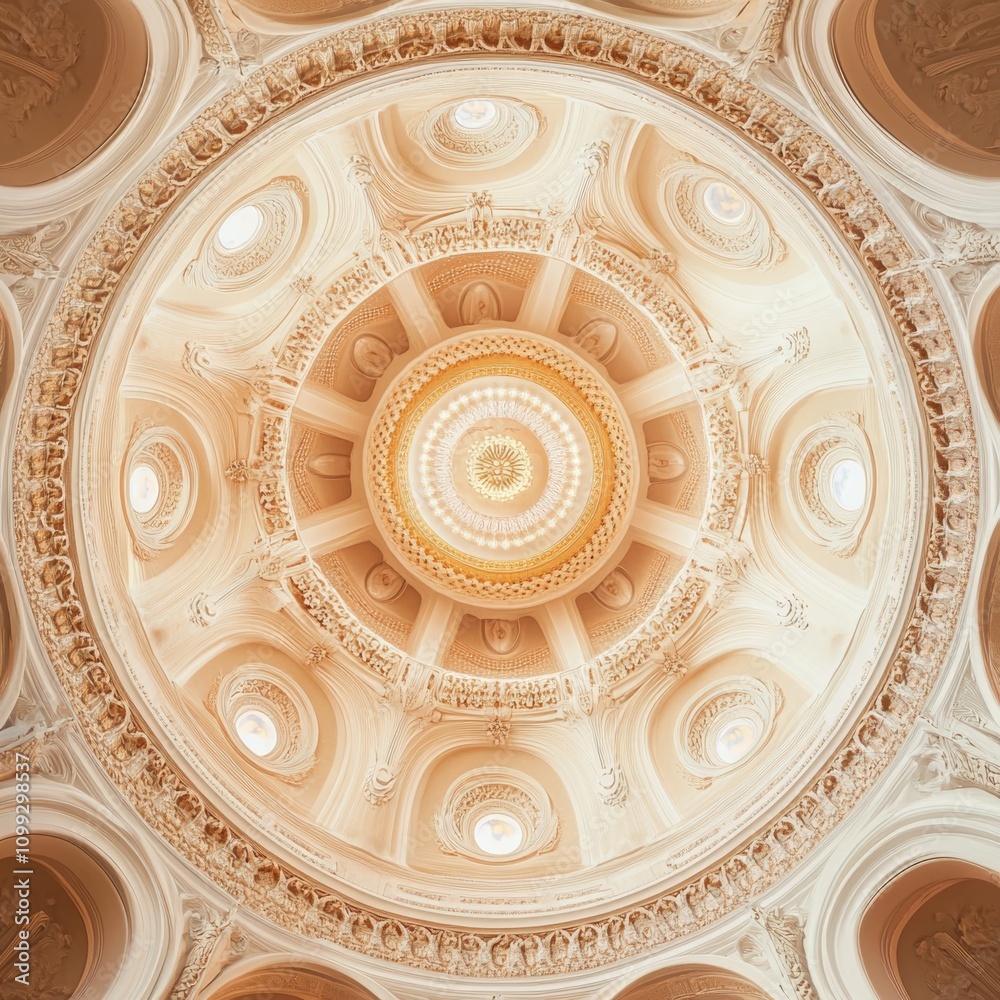 Fototapeta premium Ornate Dome Ceiling with Intricate Circular Patterns for Architectural Design