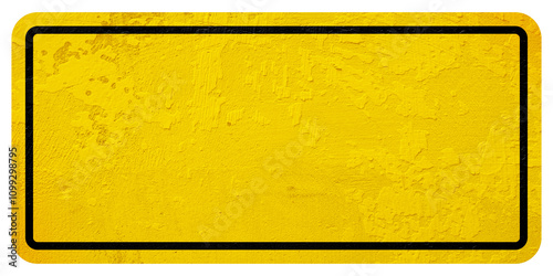 Rustic yellow rectangular sign with black double border, featuring a grunge texture, ideal for industrial, caution, or design elements. Alert, symbol, road, attention, traffic.