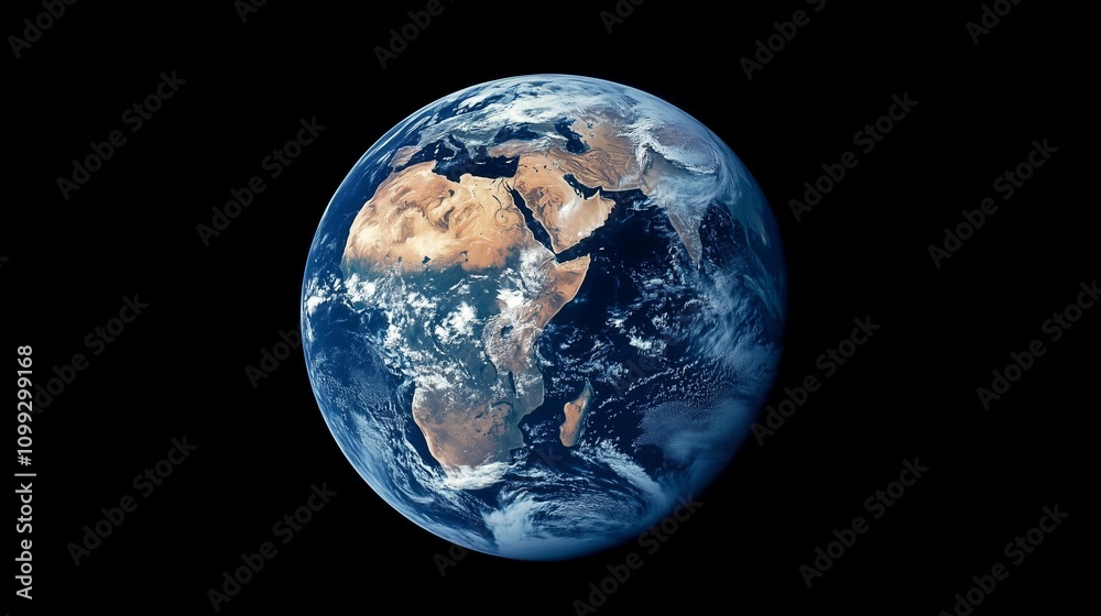Fototapeta premium Earthrise: A breathtaking view of planet Earth from space, showcasing the intricate details of continents, oceans, and swirling clouds against the stark blackness of space.