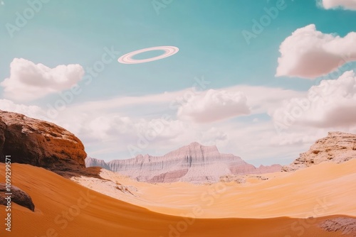 Exotic Desert Landscape with Vibrant Orange Sand and Mesmerizing Alien Sky