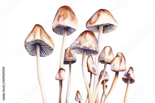 Botanical Watercolor Illustration of Forest Mushrooms for Nature-Themed Decor and Design