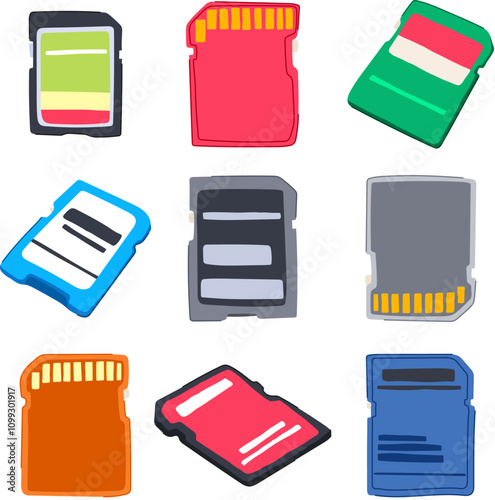 sd card set cartoon. transfer files, videos music, data format sd card sign. isolated symbol vector illustration