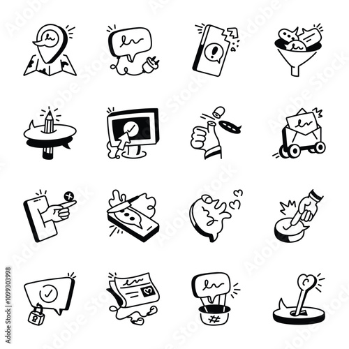 Set of Communication Sources Hand Drawn Icons 

